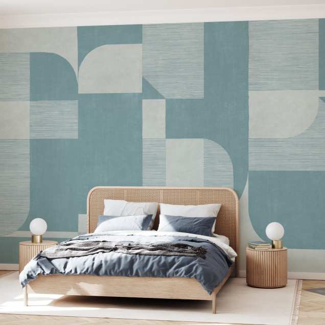 Fototapet cu design geometric în nuanțe de albastru deschis