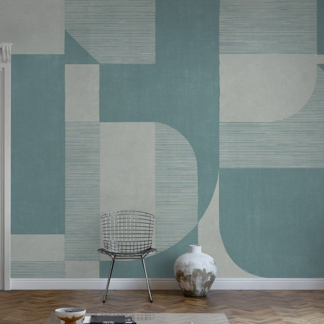 Fototapet cu design geometric în nuanțe de albastru deschis