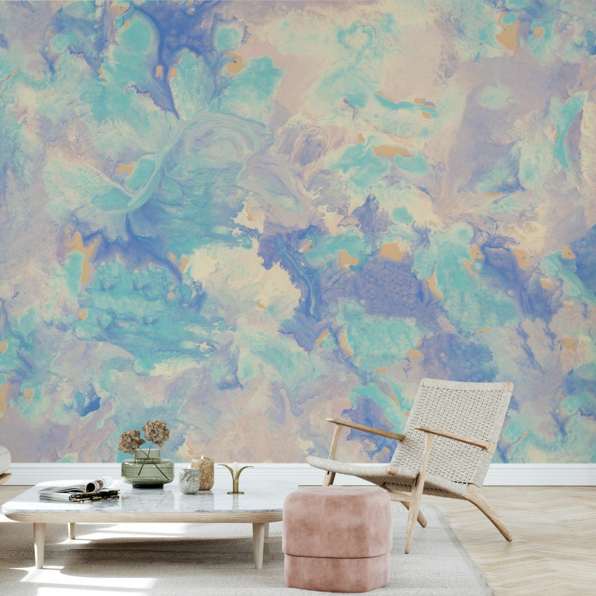 Fototapet cu design abstract marmorat în nuanțe pastelate