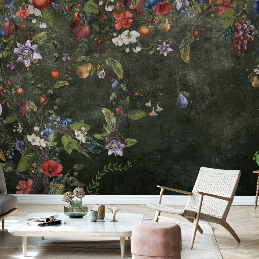 Fototapet cu design floral și fructe