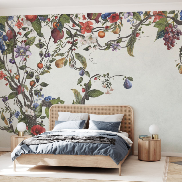 Fototapet cu design floral și fructe