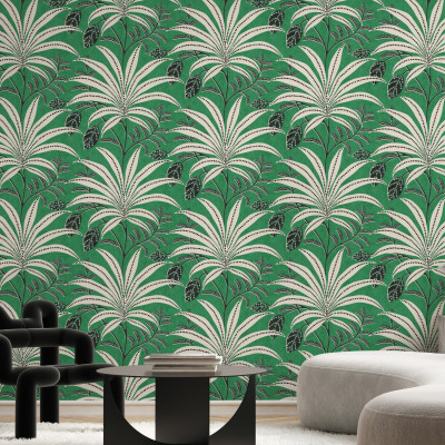 Fototapet cu frunze verzi, design interior
