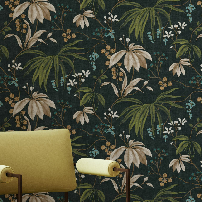 Fototapet floral cu design elegant pe fundal albastru