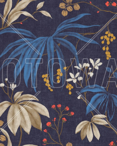 Fototapet floral cu design elegant pe fundal albastru