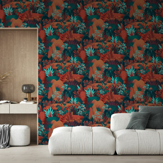 Fototapet cu plante înfloritoare în decorul unui living modern