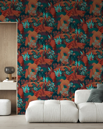 Fototapet cu plante înfloritoare în decorul unui living modern