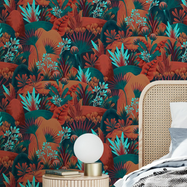 Fototapet cu plante înfloritoare în decorul unui living modern