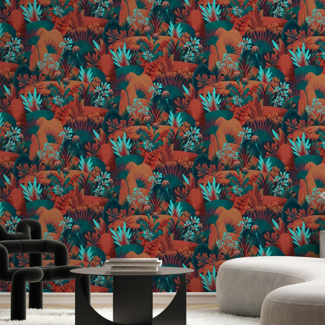 Fototapet cu plante înfloritoare în decorul unui living modern