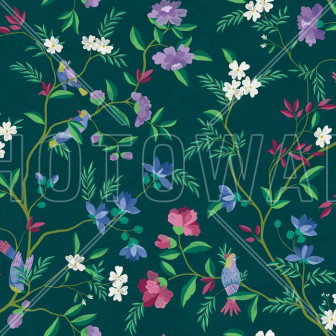 Fototapet floral verde închis cu detalii delicate