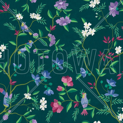 Fototapet floral verde închis cu detalii delicate