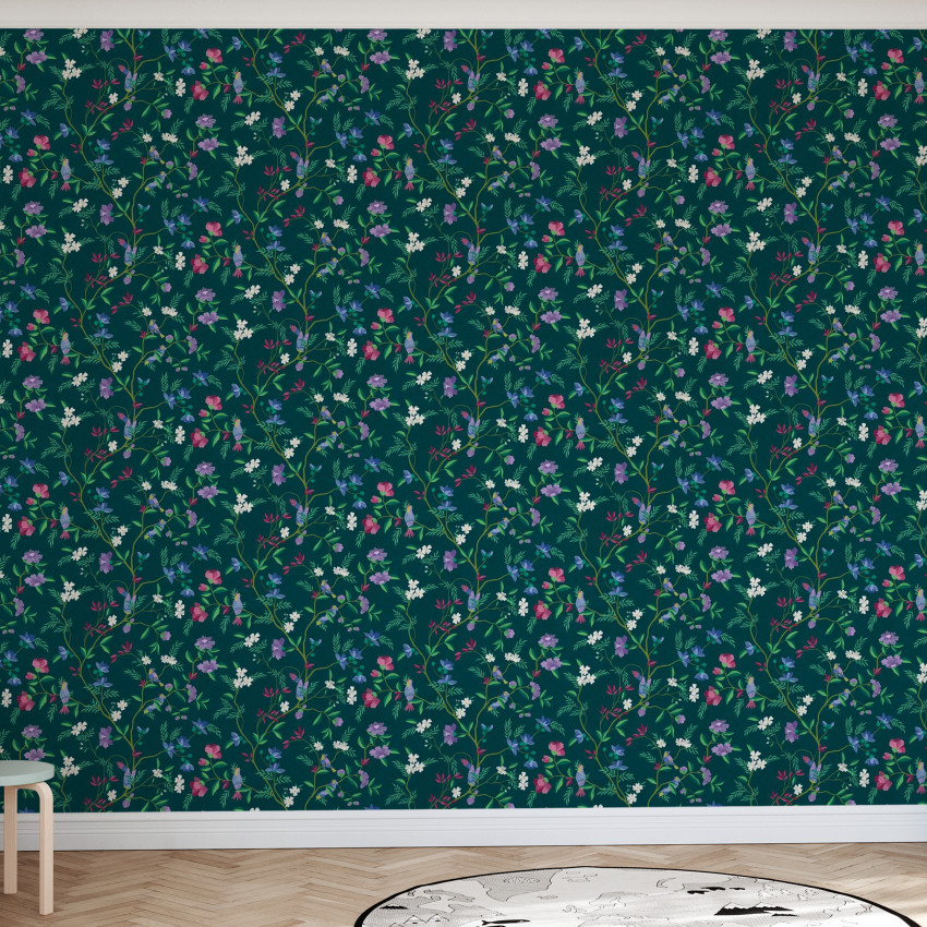 Fototapet floral galben cu flori multicolore