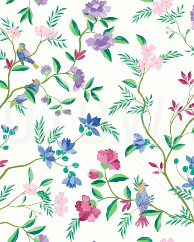 Fototapet floral cu pasari