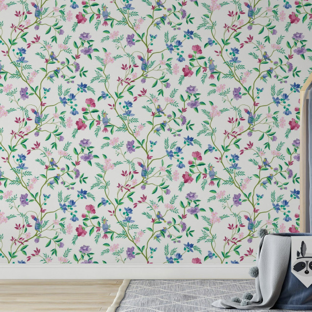 Fototapet floral cu pasari