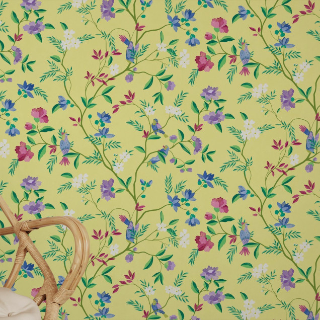 Fototapet floral galben cu flori multicolore