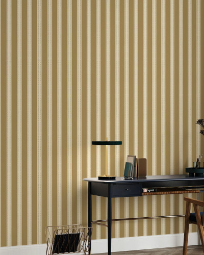 Fototapet cu dungi ocru într-un interior elegant