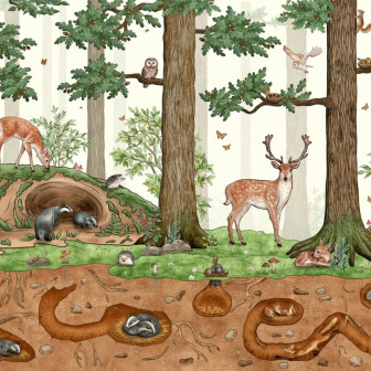 Fototapet cu animale din pădure într-o cameră de copii