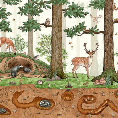 Fototapet cu animale din pădure într-o cameră de copii