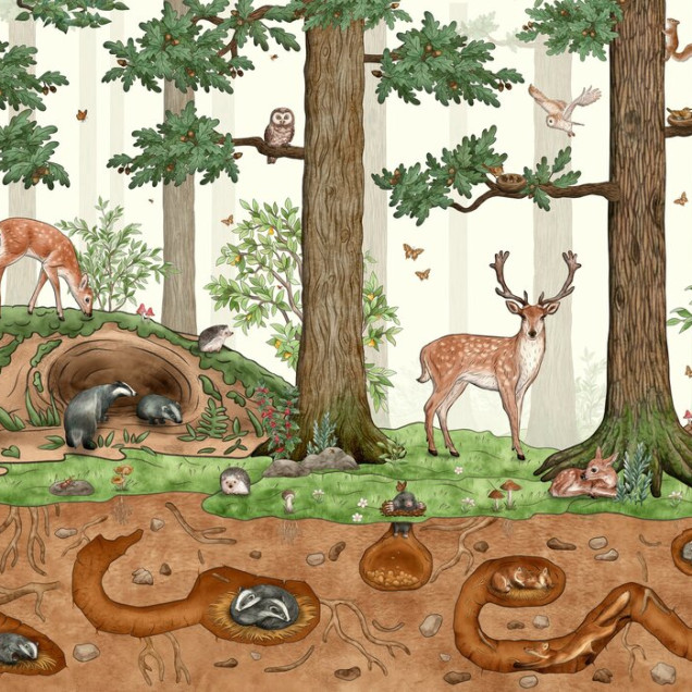 Fototapet cu animale din pădure într-o cameră de copii