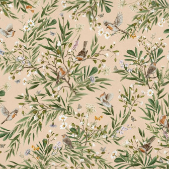 Playful Robins - Beige, Photowall