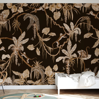 Tapet cu design vintage cu maimuțe jucăușe