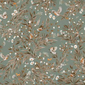 Playful Robins - Vintage - Green, Photowall