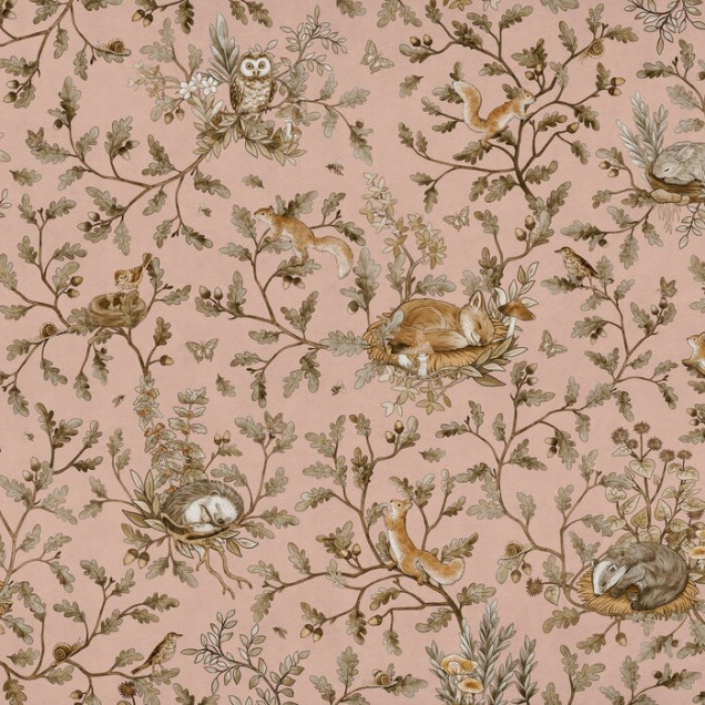 Fototapet cu animale din padure si design vintage roz