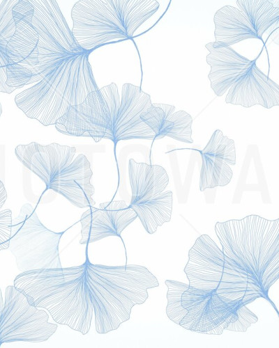 Fototapet floral albastru cu frunze de ginkgo într-un living modern