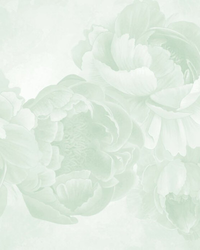 Fototapet floral cu design de bujori verzi într-un living modern
