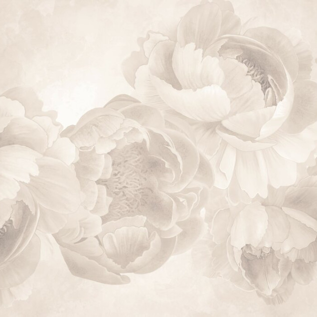 Fototapet floral bej cu bujori