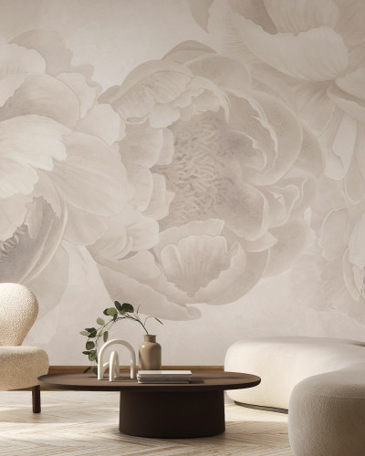 Fototapet floral bej cu bujori
