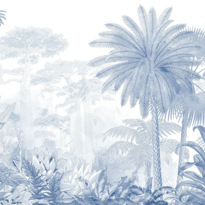 Fototapet cu design tropical albastru, ideal pentru living sau dormitor