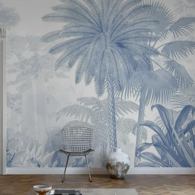 Fototapet cu design tropical albastru, ideal pentru living sau dormitor