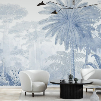 Fototapet cu design tropical albastru, ideal pentru living sau dormitor