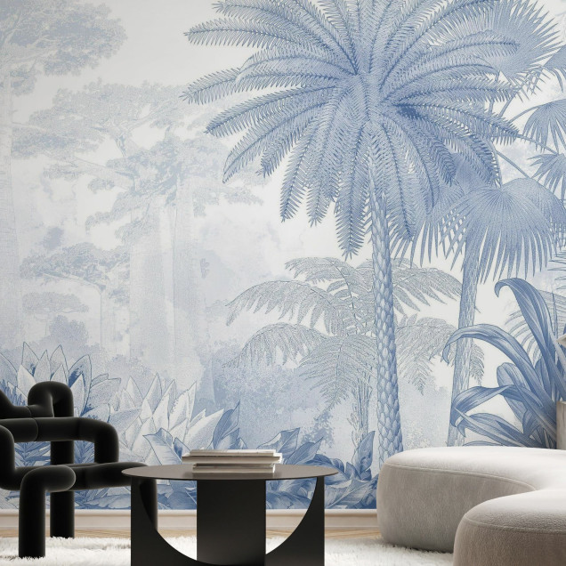 Fototapet cu design tropical albastru, ideal pentru living sau dormitor