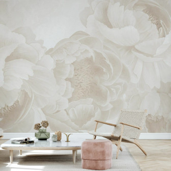 Fototapet floral cu bujori bej deschis