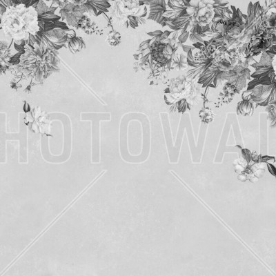 Fototapet cu flori vintage alb-negru într-un interior modern