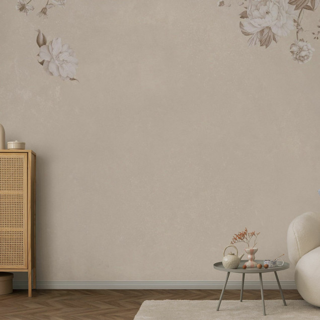 Fototapet cu flori vintage bej într-un living elegant