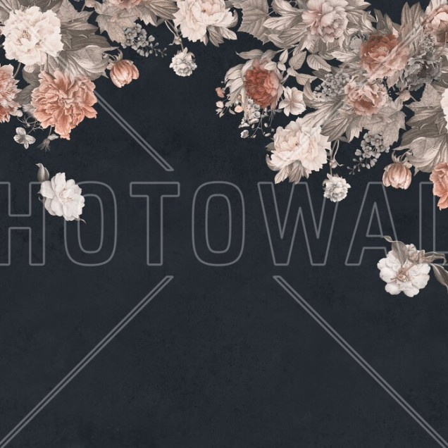Fototapet cu flori vintage pe fundal bleumarin