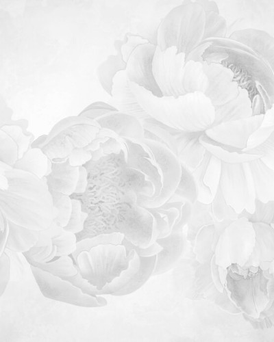 Fototapet cu model floral alb-negru, aplicat într-un dormitor modern.