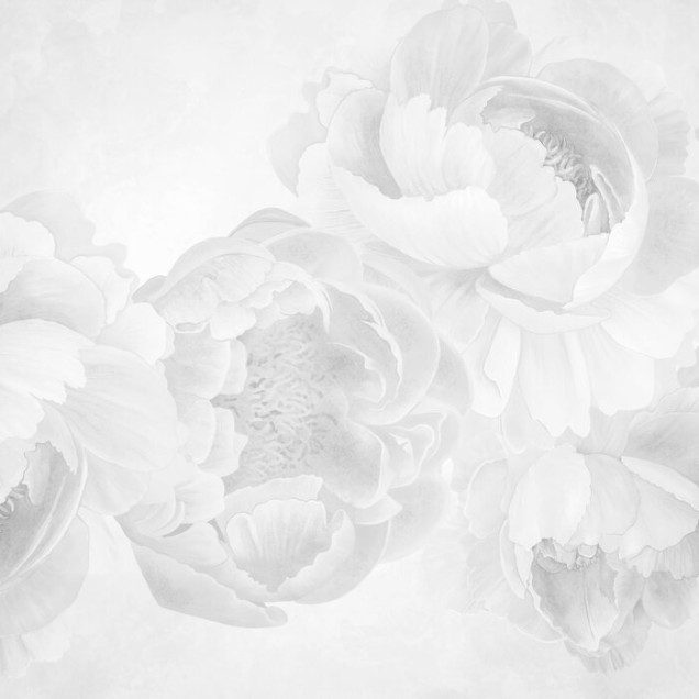 Fototapet cu model floral alb-negru, aplicat într-un dormitor modern.