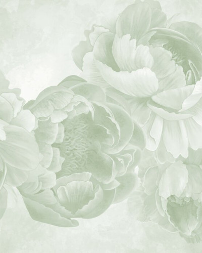 Fototapet floral cu bujori verzi într-un living modern