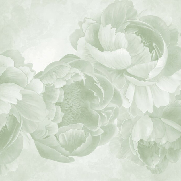 Fototapet floral cu bujori verzi într-un living modern