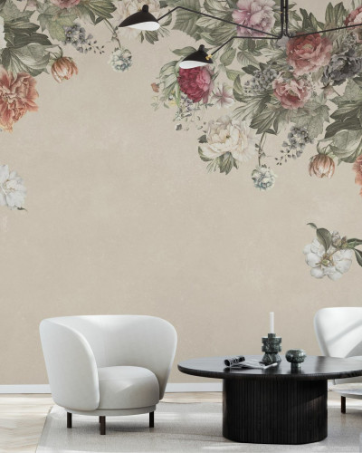 Fototapet floral vintage bej