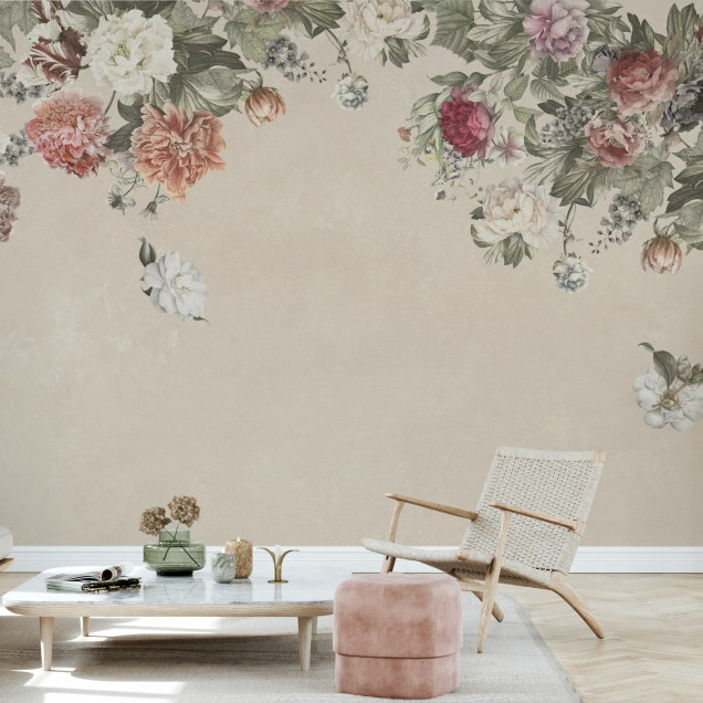 Fototapet floral vintage bej