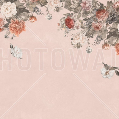 Fototapet floral vintage cu flori roz și bej