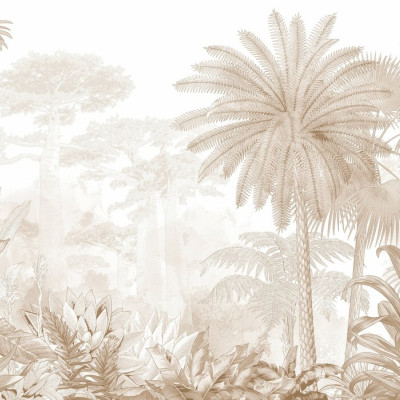 Fototapet Tropical Eden - Beige, Photowall cu design tropical bej într-un living modern