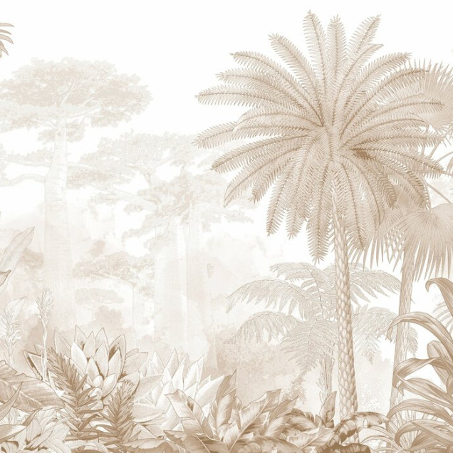 Fototapet Tropical Eden - Beige, Photowall cu design tropical bej într-un living modern