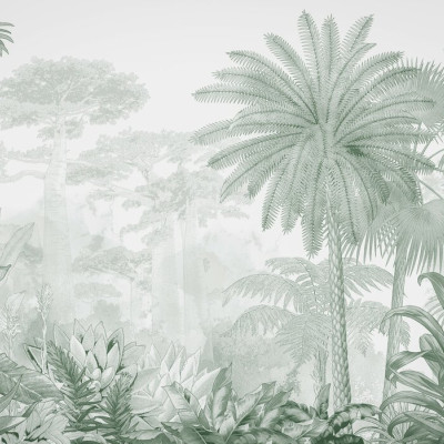 Fototapet cu peisaj tropical verde, decor interior living