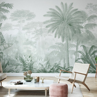 Fototapet cu peisaj tropical verde, decor interior living