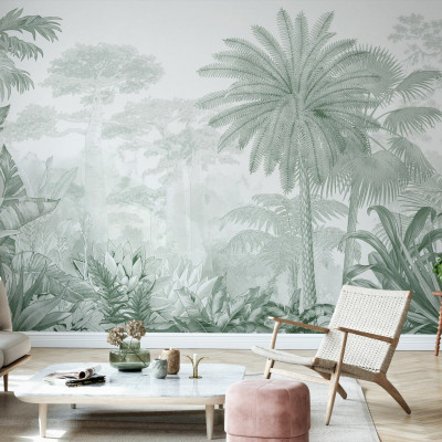 Fototapet cu peisaj tropical verde, decor interior living